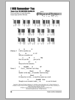 page one of I Will Remember You (Piano Chords/Lyrics)