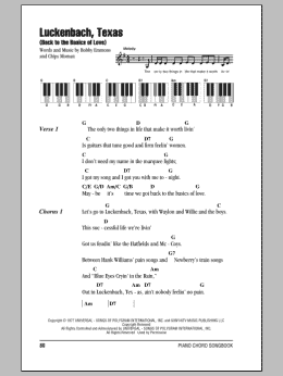 page one of Luckenbach, Texas (Back To The Basics Of Love) (Piano Chords/Lyrics)
