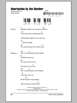page one of Heartaches By The Number (Piano Chords/Lyrics)