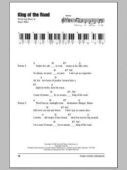 page one of King Of The Road (Piano Chords/Lyrics)