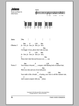 page one of Jolene (Piano Chords/Lyrics)