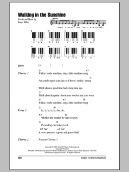 page one of Walking In The Sunshine (Piano Chords/Lyrics)