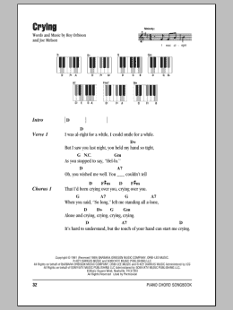 page one of Crying (Piano Chords/Lyrics)