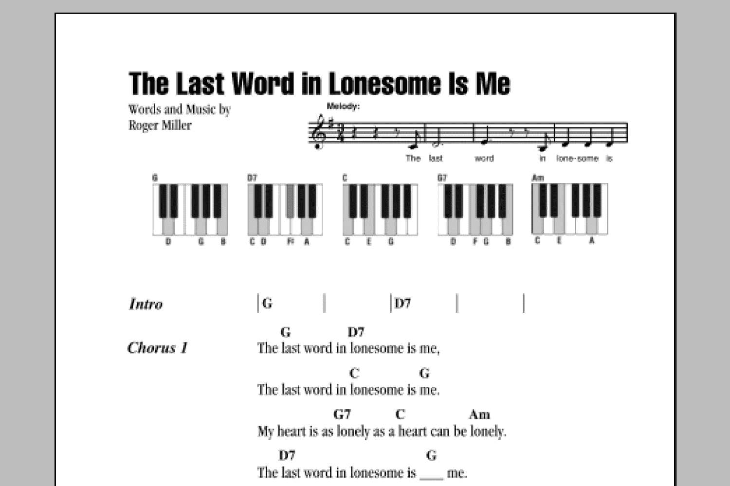 The Last Word In Lonesome Is Me (Piano Chords/Lyrics)