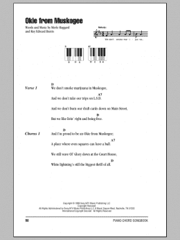 page one of Okie From Muskogee (Piano Chords/Lyrics)