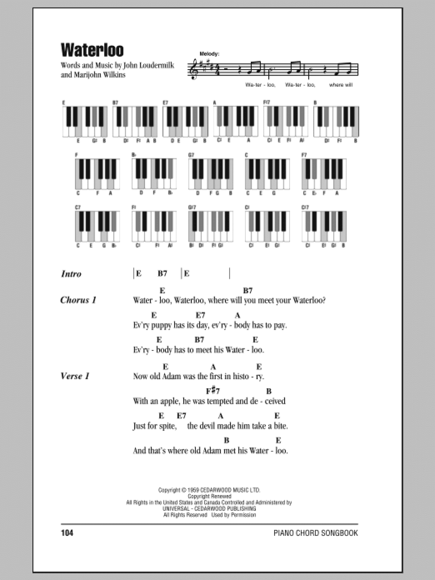 Waterloo (Piano Chords/Lyrics)