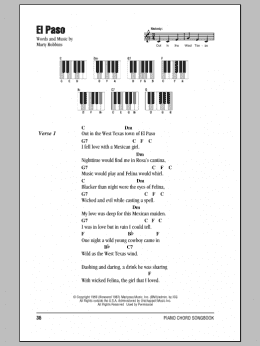 page one of El Paso (Piano Chords/Lyrics)