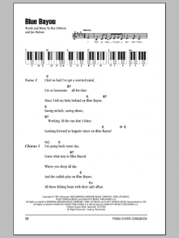 page one of Blue Bayou (Piano Chords/Lyrics)