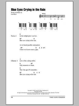page one of Blue Eyes Crying In The Rain (Piano Chords/Lyrics)