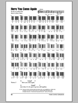 page one of Here You Come Again (Piano Chords/Lyrics)