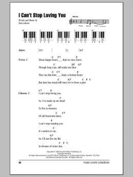 page one of I Can't Stop Loving You (Piano Chords/Lyrics)