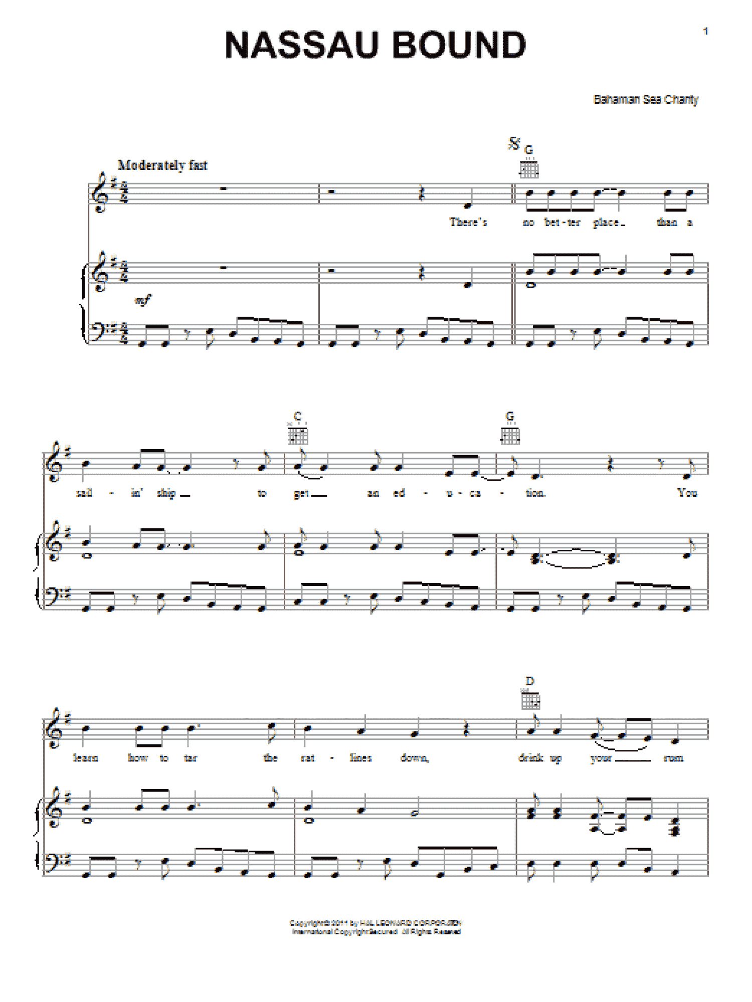 Nassau Bound (Piano, Vocal & Guitar Chords (Right-Hand Melody))