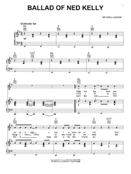 page one of Ballad Of Ned Kelly (Piano, Vocal & Guitar Chords (Right-Hand Melody))