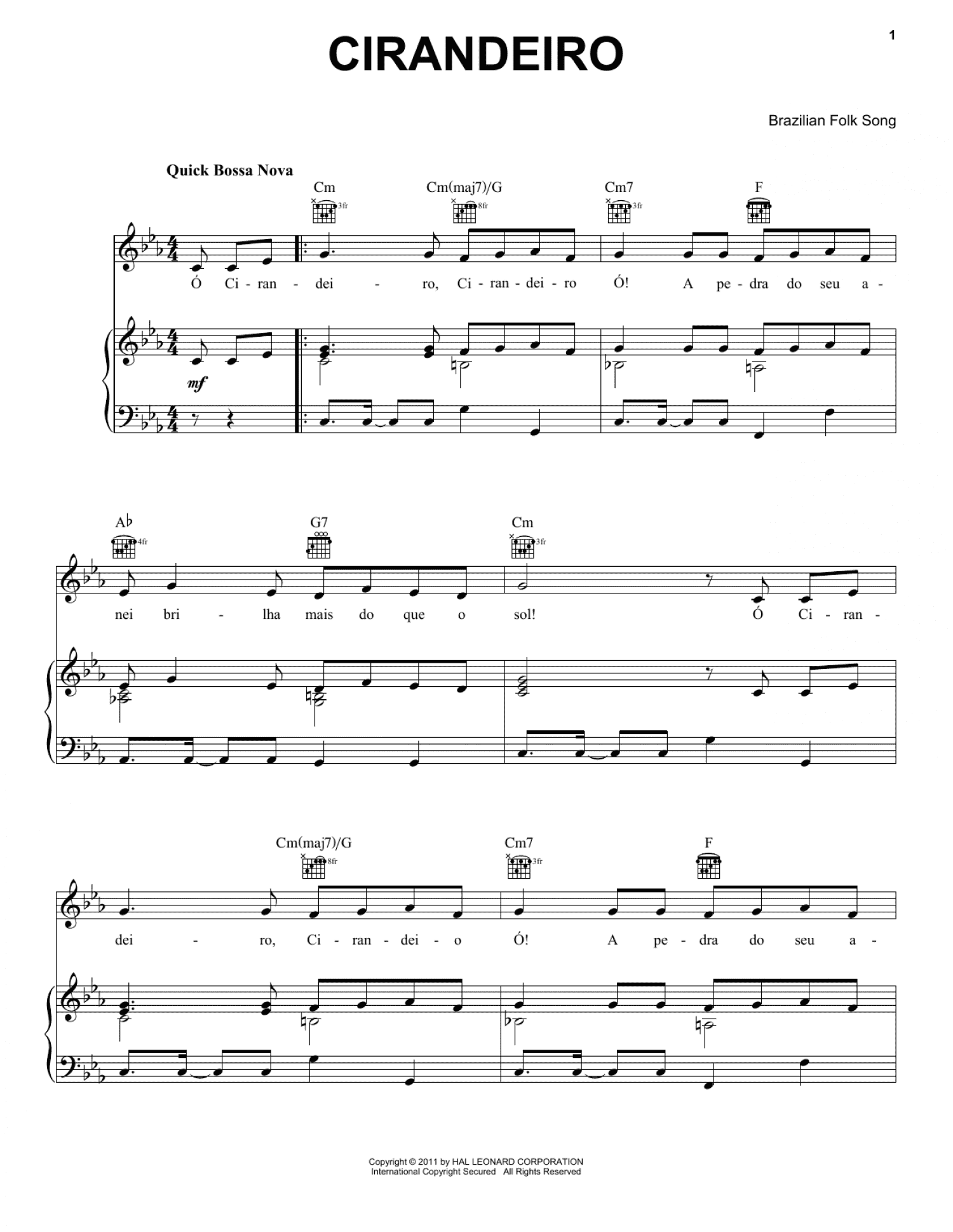 Cirandeiro (Piano, Vocal & Guitar Chords (Right-Hand Melody))