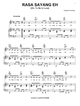 page one of Rasa Sayang Eh (Oh, To Be In Love) (Piano, Vocal & Guitar Chords (Right-Hand Melody))