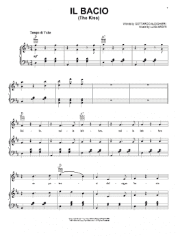 page one of Il Bacio (The Kiss) (Piano, Vocal & Guitar Chords (Right-Hand Melody))