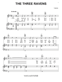 page one of The Three Ravens (Piano, Vocal & Guitar Chords (Right-Hand Melody))