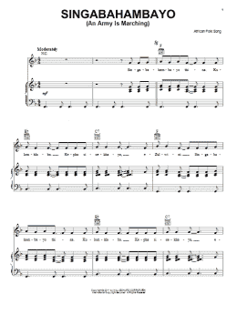 page one of Singabahambayo (An Army Is Marching) (Piano, Vocal & Guitar Chords (Right-Hand Melody))