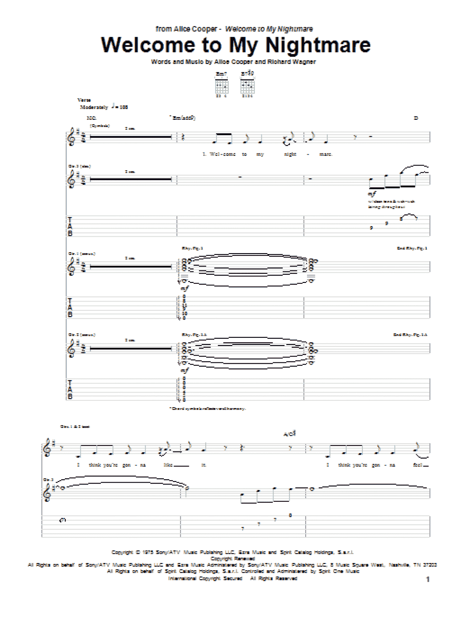 Welcome To My Nightmare (Guitar Tab)