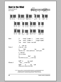 page one of Dust In The Wind (Piano Chords/Lyrics)