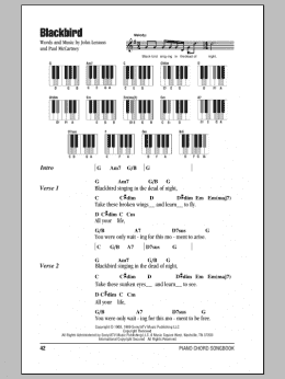 page one of Blackbird (Piano Chords/Lyrics)