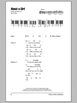 page one of About A Girl (Piano Chords/Lyrics)