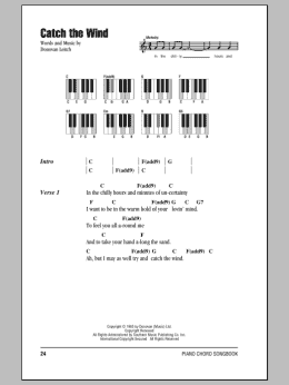 page one of Catch The Wind (Piano Chords/Lyrics)