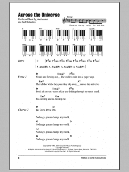 page one of Across The Universe (Piano Chords/Lyrics)