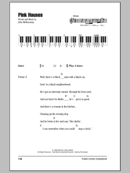 page one of Pink Houses (Piano Chords/Lyrics)