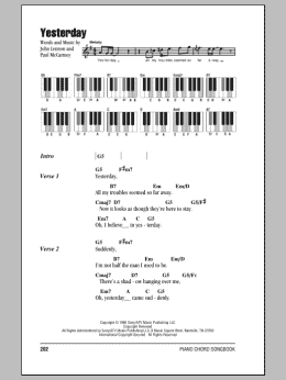 page one of Yesterday (Piano Chords/Lyrics)