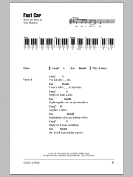 page one of Fast Car (Piano Chords/Lyrics)