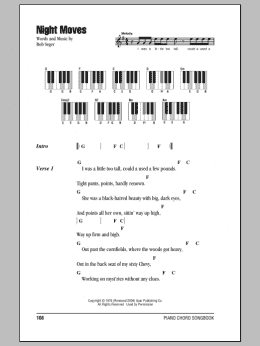 page one of Night Moves (Piano Chords/Lyrics)