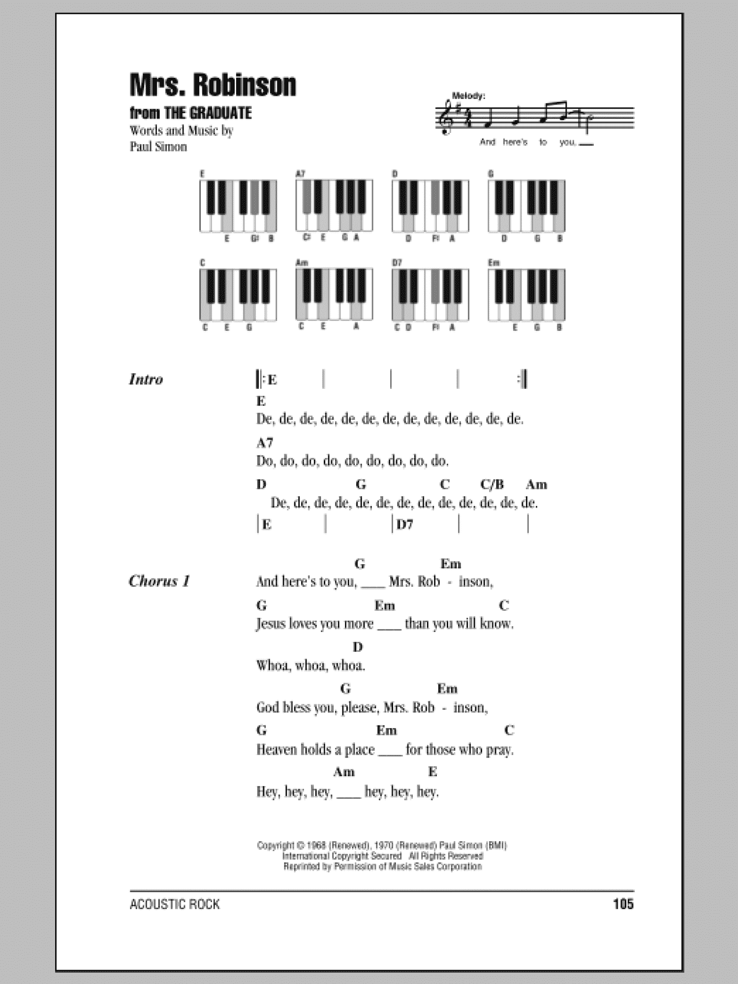 Mrs. Robinson (Piano Chords/Lyrics)