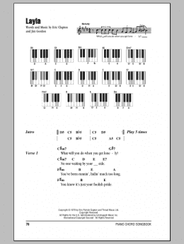 page one of Layla (Piano Chords/Lyrics)