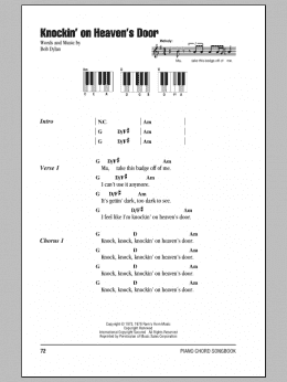 page one of Knockin' On Heaven's Door (Piano Chords/Lyrics)