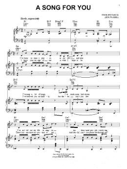 page one of A Song For You (Piano, Vocal & Guitar Chords (Right-Hand Melody))