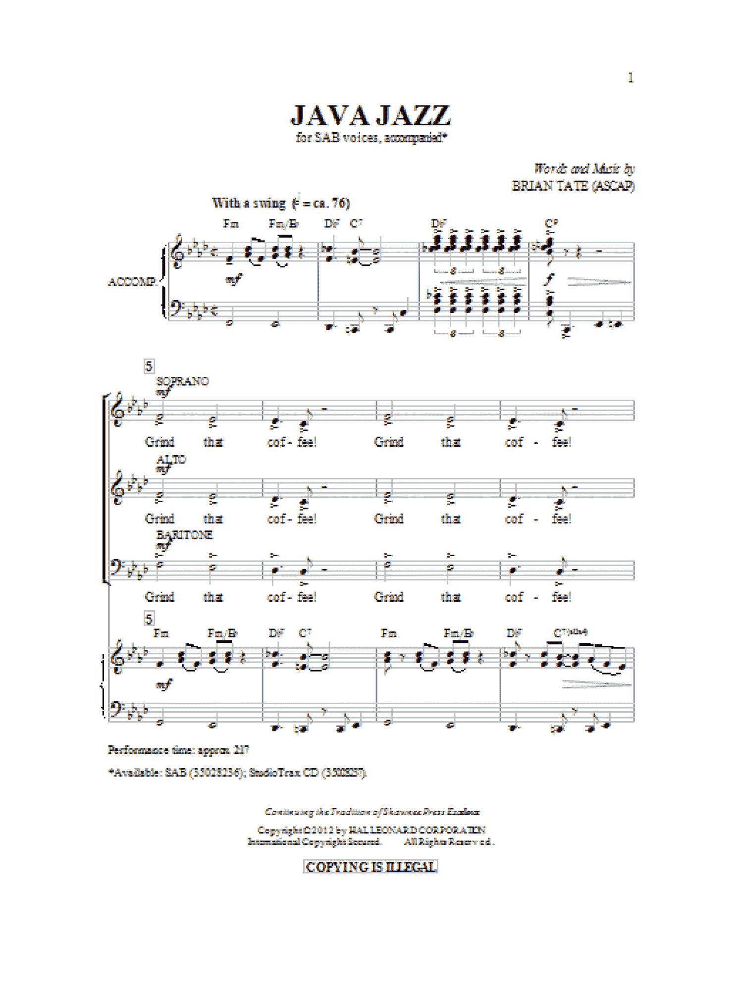 Java Jazz (SAB Choir)