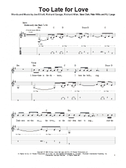 page one of Too Late For Love (Guitar Tab (Single Guitar))