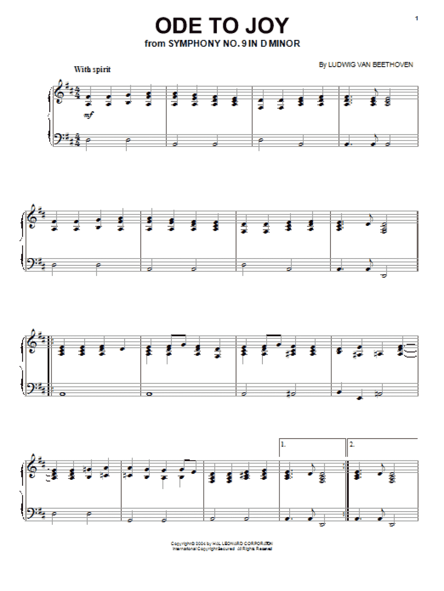 Ode To Joy (Piano, Vocal & Guitar Chords (Right-Hand Melody))