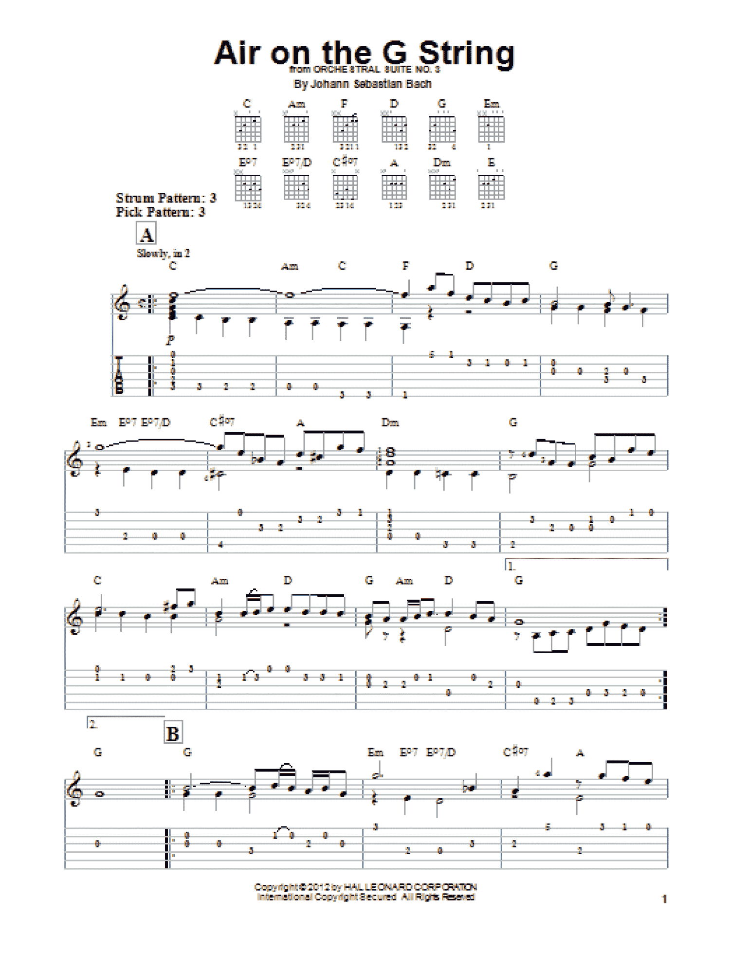 Air On The G String (Easy Guitar Tab)