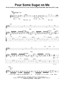 page one of Pour Some Sugar On Me (Guitar Tab (Single Guitar))