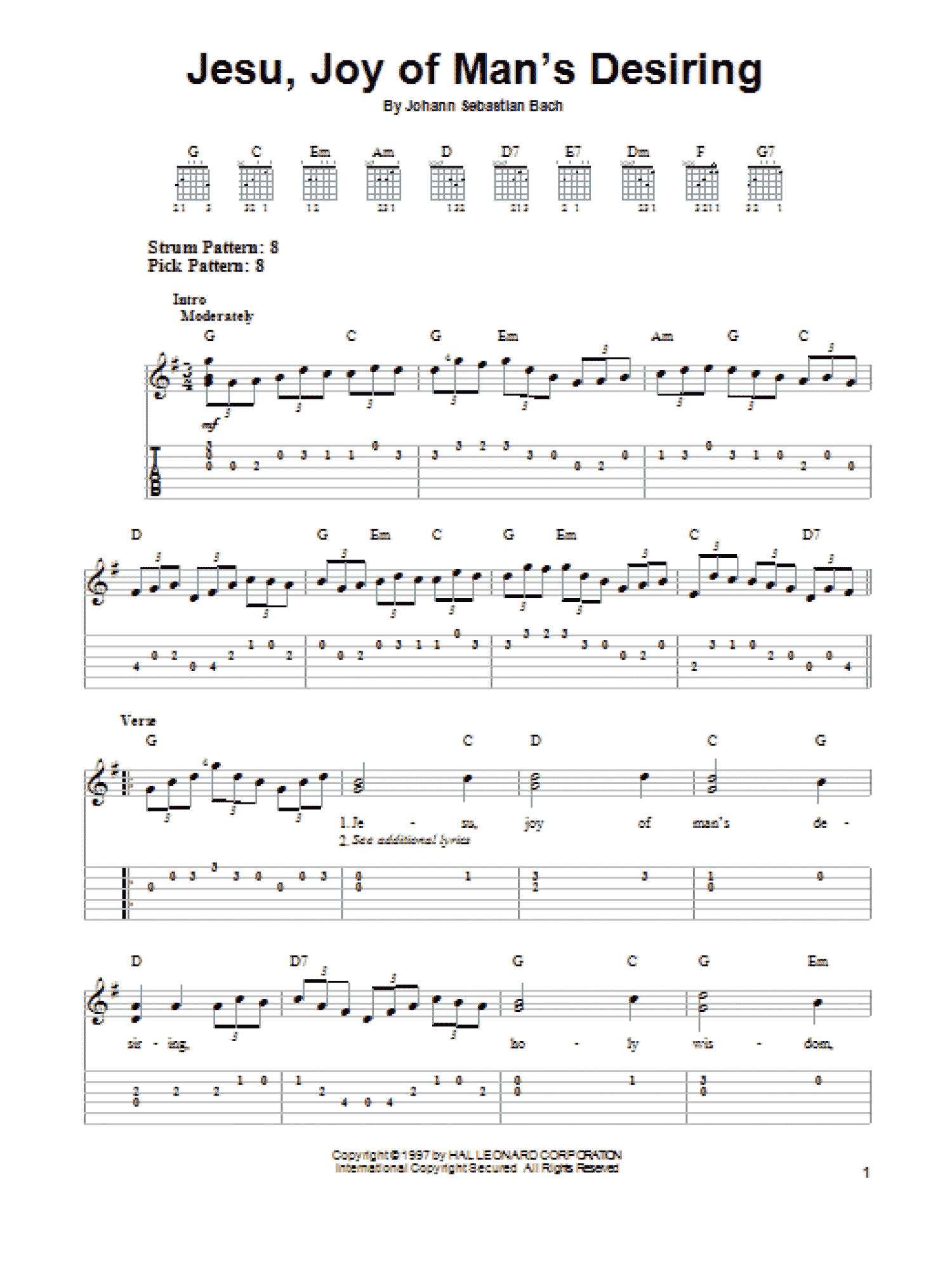 Jesu, Joy Of Man's Desiring (Easy Guitar Tab)
