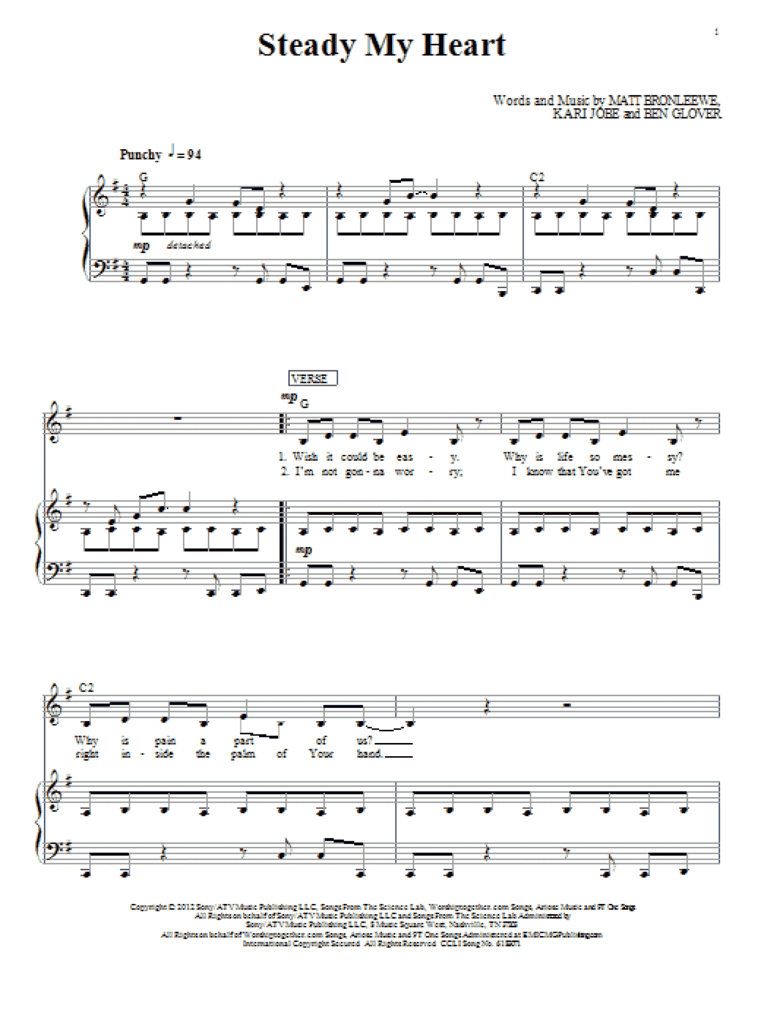 Steady My Heart (Piano, Vocal & Guitar Chords (Right-Hand Melody))