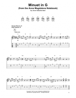 page one of Minuet In G (Easy Guitar Tab)