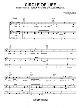 page one of Circle Of Life (from The Lion King) (Piano, Vocal & Guitar Chords (Right-Hand Melody))