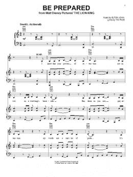 page one of Be Prepared (from The Lion King) (Piano, Vocal & Guitar Chords (Right-Hand Melody))