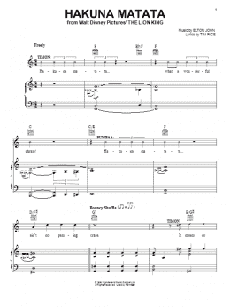 page one of Hakuna Matata (from The Lion King) (Piano, Vocal & Guitar Chords (Right-Hand Melody))