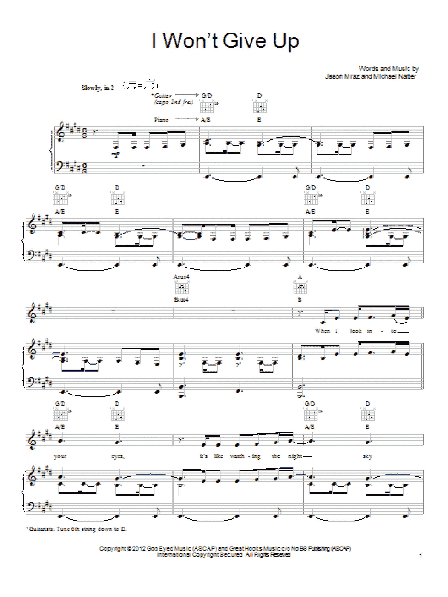 I Won't Give Up (Piano, Vocal & Guitar Chords (Right-Hand Melody))