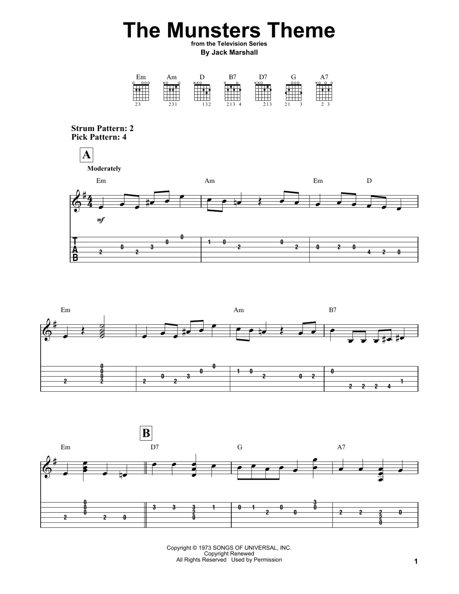 The Munsters Theme (Easy Guitar Tab)