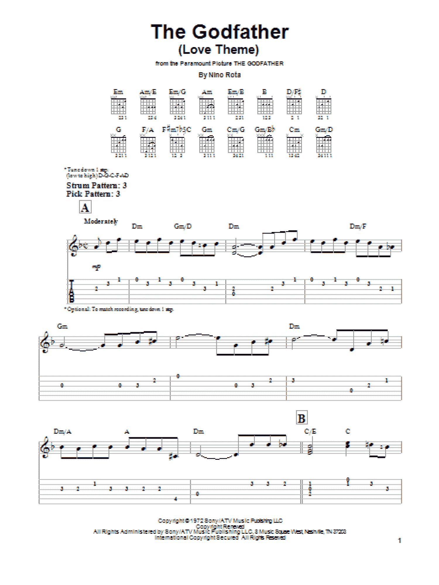 The Godfather (Love Theme) (Easy Guitar Tab)